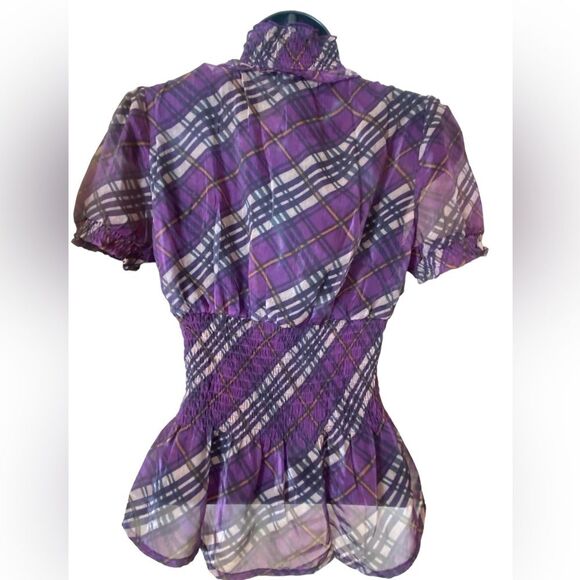 Lucy & Company purple plaid sheer top size M NWT / juniors / business casual - Picture 7 of 8